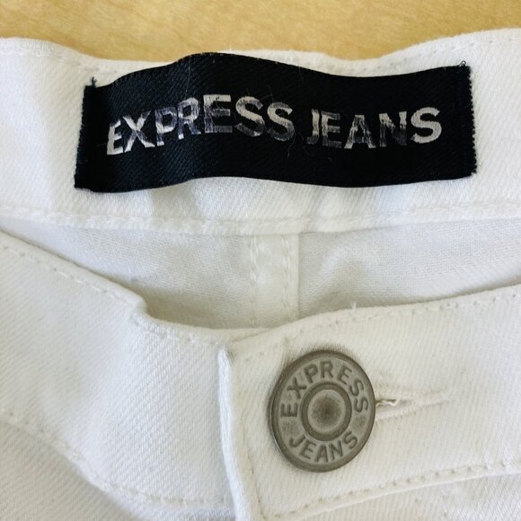 Express White Jeans Girlfriend Distressed Rolled Cuff Mid Rise Stretch Size 8 - Picture 5 of 9